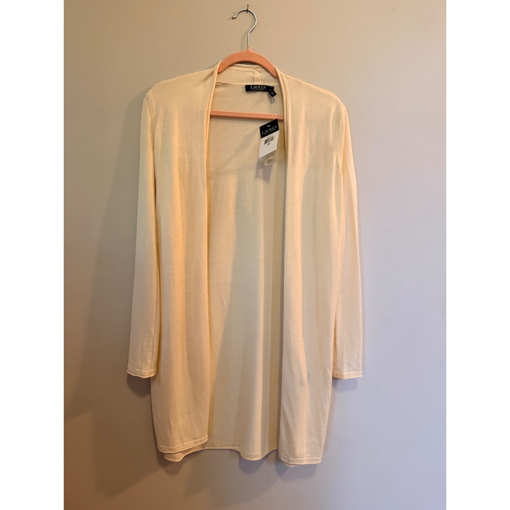 Lauren Ralph Lauren NWT Silk Cardigan XS Cream Minimalist Timeless Neutral Basic